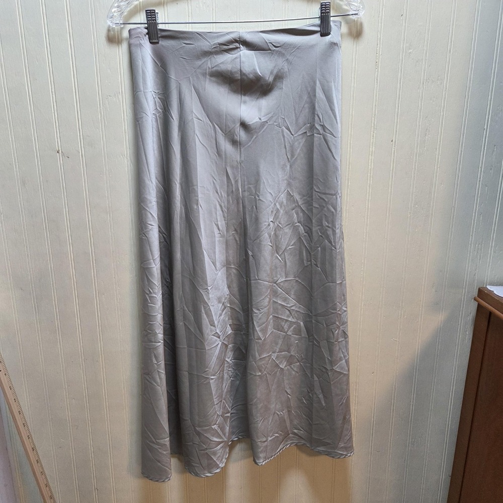 Skirt Womens Small Gray Solid Satin A-Line Long Stretch Zip Back Casual Spring